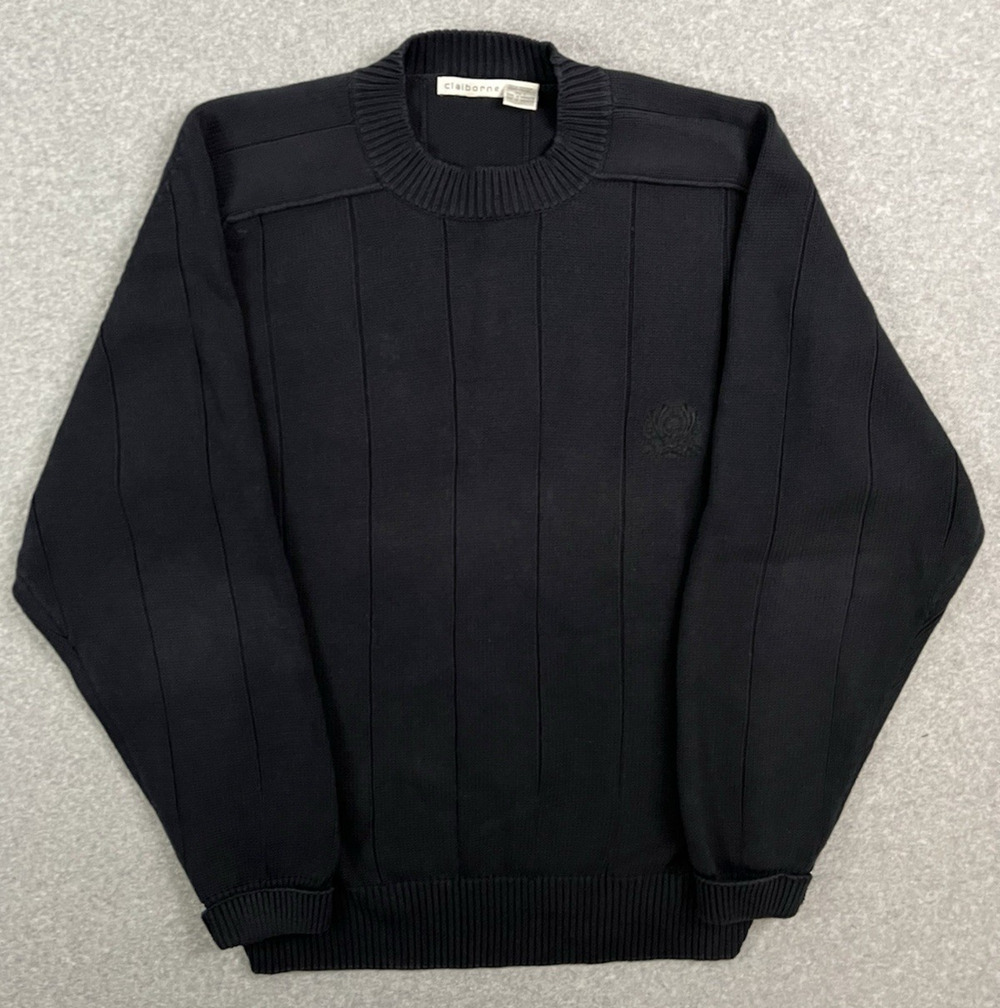 Claiborne Men’s 100% Cotton Crewneck Sweater Black Textured Knit Size L